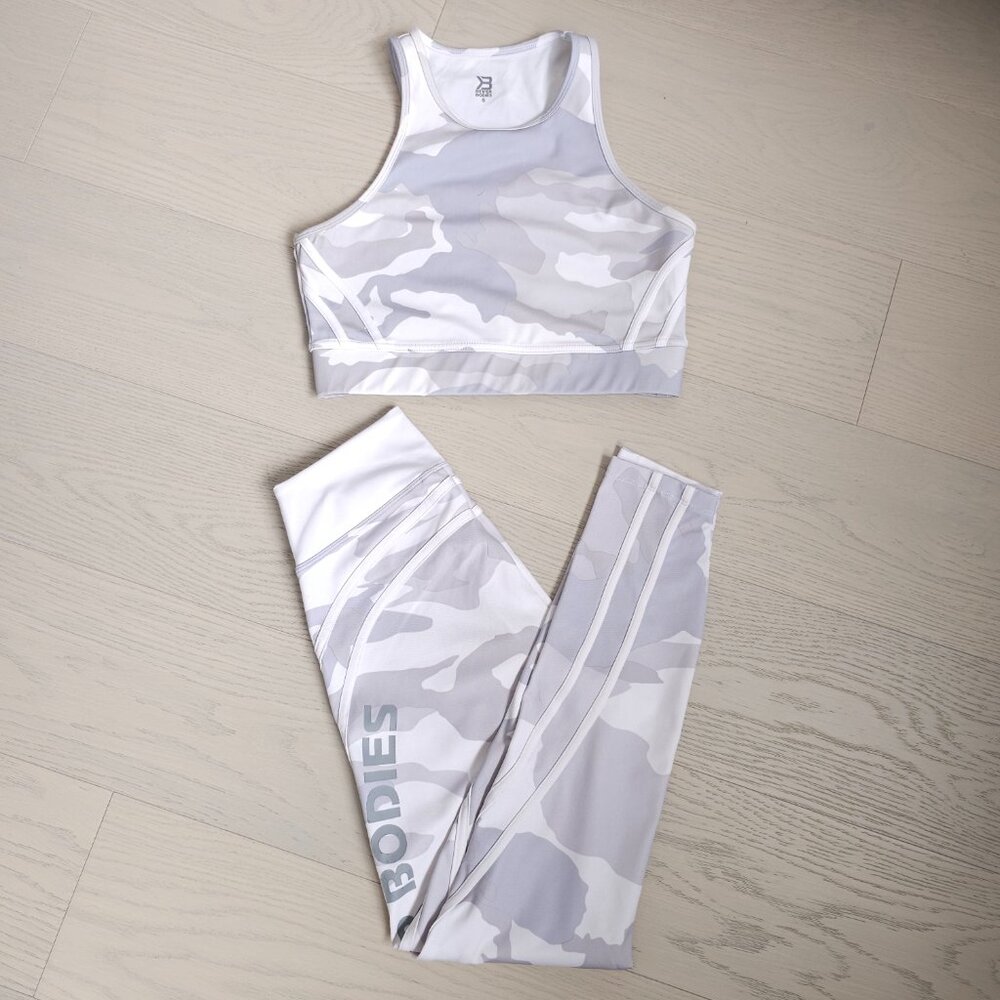 Better Bodies Camo Matching Set Size S Sports Bra & Leggings Grey White Gym Set